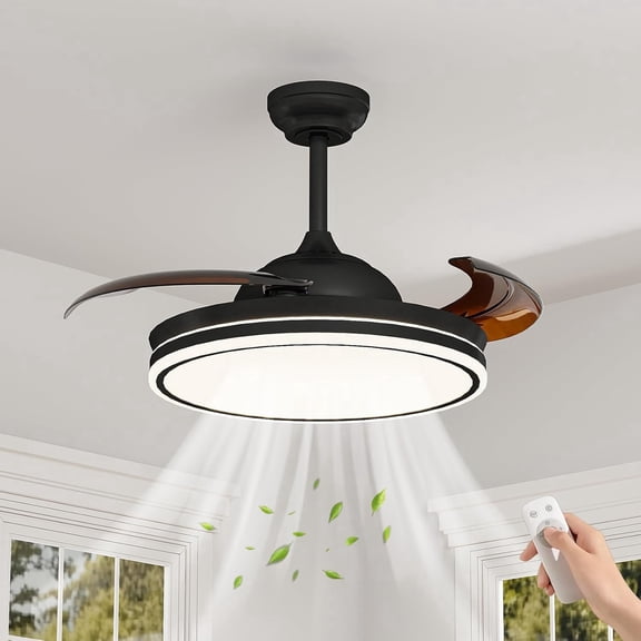 JustSmart 42" Retractable Ceiling Fan with 36W LED 3CCT Light, Remote Control, Invisible Blades, Quiet Pure Copper Motor, 6 Speeds for Bedroom Kitchen