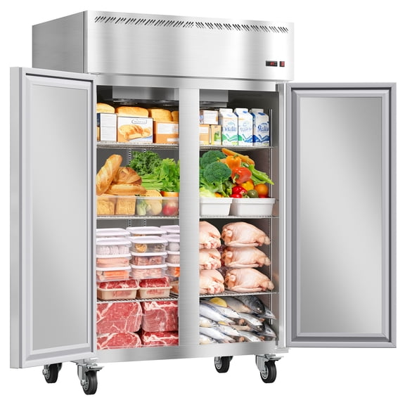 JustSmart 48" Commercial Refrigerator 36 Cu.ft, 33-41, 2 Door, Auto Defrost, 6 Adjustable Shelves, for Restaurant, Bar, Shop, Stainless Steel