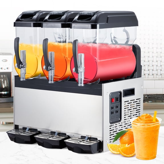 JustSmart Commercial Slushy Machine 9.5 Gallons Triple Tank Frozen Drink Maker 860W Stainless Steel Margarita Smoothie Slushie Maker Bar Restaurant Black