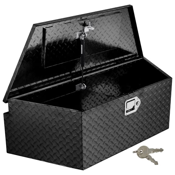 JustSmart Heavy-Duty Waterproof Trailer Tongue Tool Box, Aluminum Diamond Plate Truck Bed Storage with Lock & Keys for Pickup Truck, RV & Utility Trailer, Black