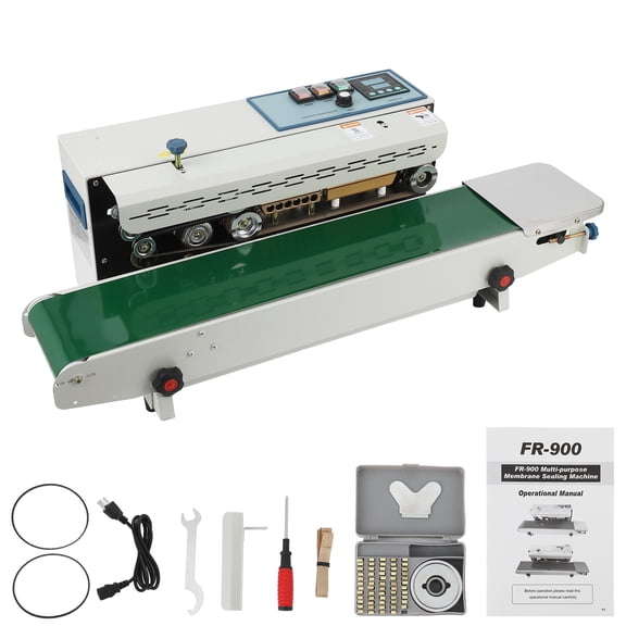 JustSmart Horizontal Continuous Band Sealer for Kitchen Packaging, Automatic Heat Bag Sealing Machine, Digital Temperature Control, for Plastic, PVC, Mylar, Aluminum Foil Bags, 110V