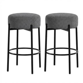 JustSmart Modern Sherpa Upholstered Bar Stools Set of 2, 24" Round Backless Counter Height Seating, Soft Padded Metal Legs & Footrest, for Kitchen Island, Bar, Dining Room, Dark Gray