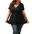 thumbnail image 1 of JustVH Flared Fitted V Neck Short Sleeve Basic T-Shirt Women Plus Size, 1 of 4