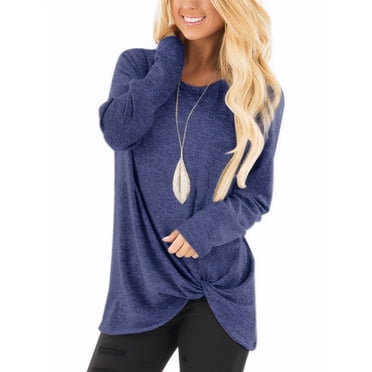 JustVH Long Sleeve Tops for Women Essential Twist Front Jersey T Shirt