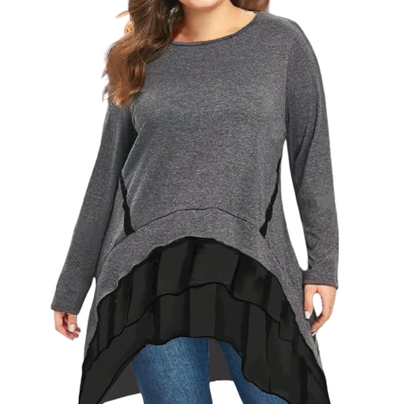 JustVH Long Sleeve X-Long Asymmetrical T-Shirts Women's Plus,Size XL-5XL