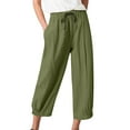 thumbnail image 1 of JustVH Loose Leg Elastic Waist Trousers Cotton Linen Women Cropped Pants, 1 of 5