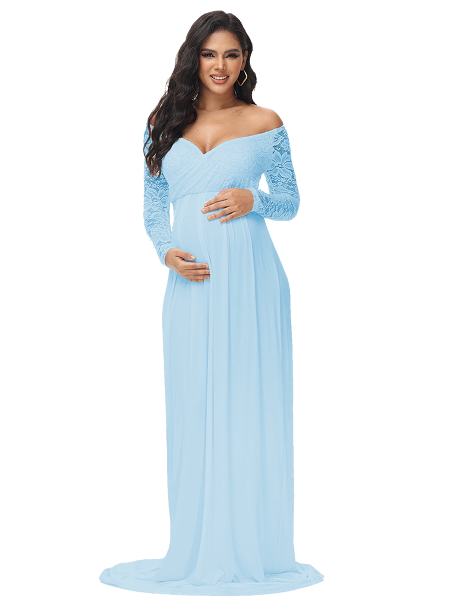 JustVH Maternity Lace Photography Dress V-Neck Long Sleeve Maxi Gown  Pregnant Women For Baby Shower Photoshoot - Walmart.com