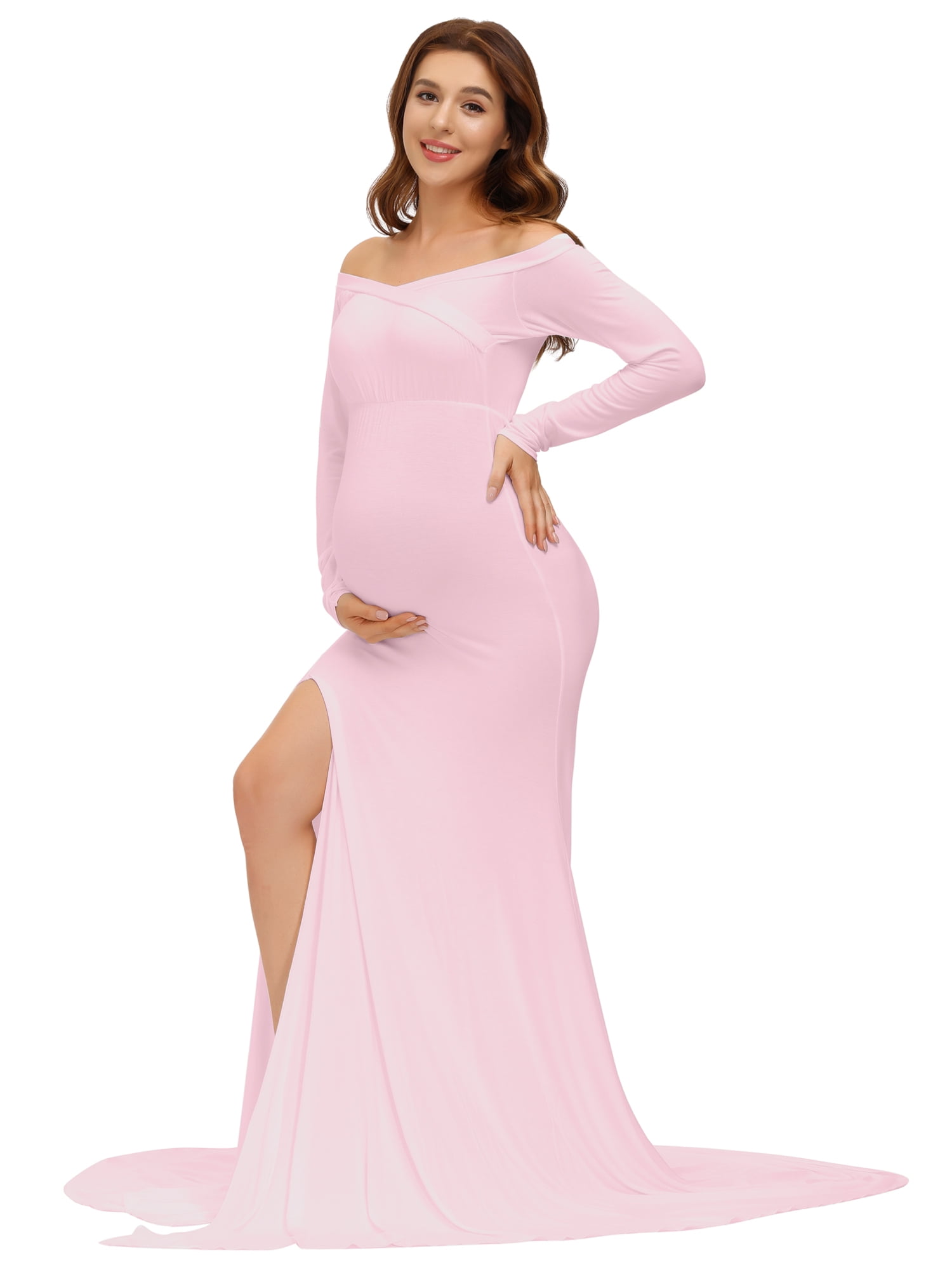 Women's Maternity Long Sleeve Bodycon Tank Pencil Dress Soild Color Maternity Casual Sexy Dress Pregnancy Clothes For Baby Shower - View #3