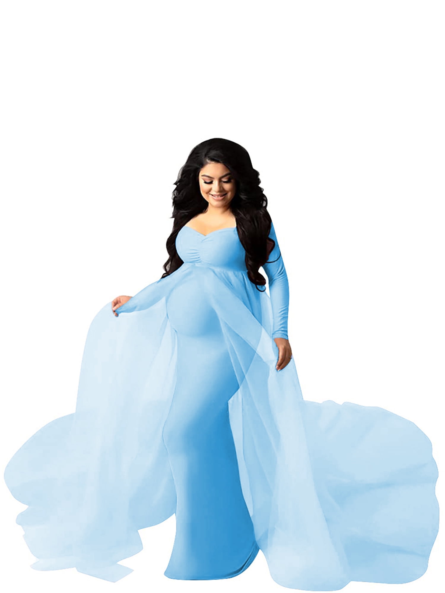 JustVH Maternity V Neck Long Sleeves Maxi Dress with Ecuador