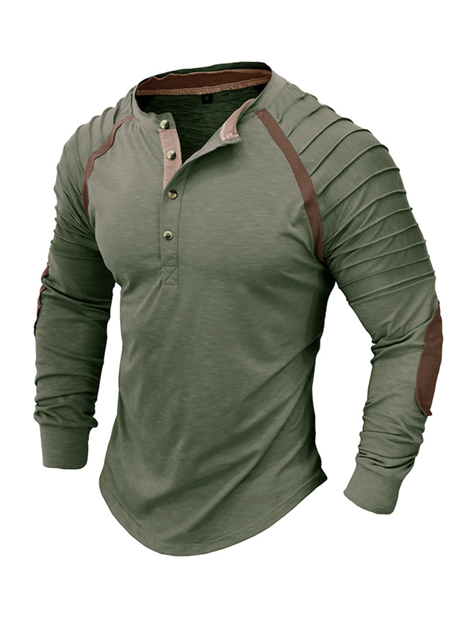 JustVH Men Basic Ragged Long Sleeve Henley Undershirt Top Shirt