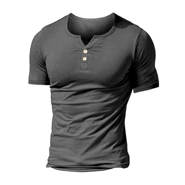 JustVH Men Casual Plain Short Sleeve Base Henley Button Shirts