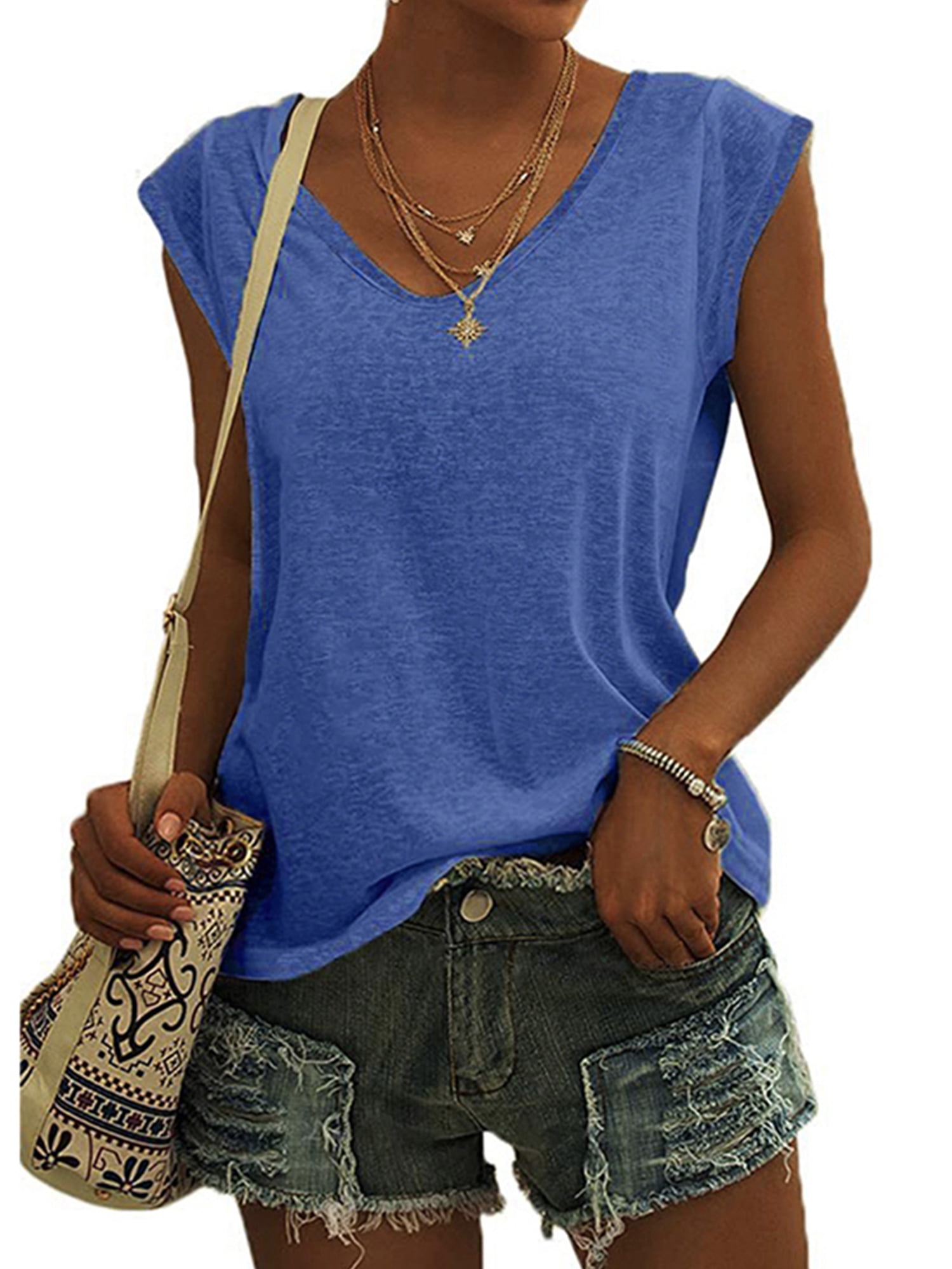 JustVH Women Base Cap Sleeve Undershirts Cotton Blended Sleeveless TShirts