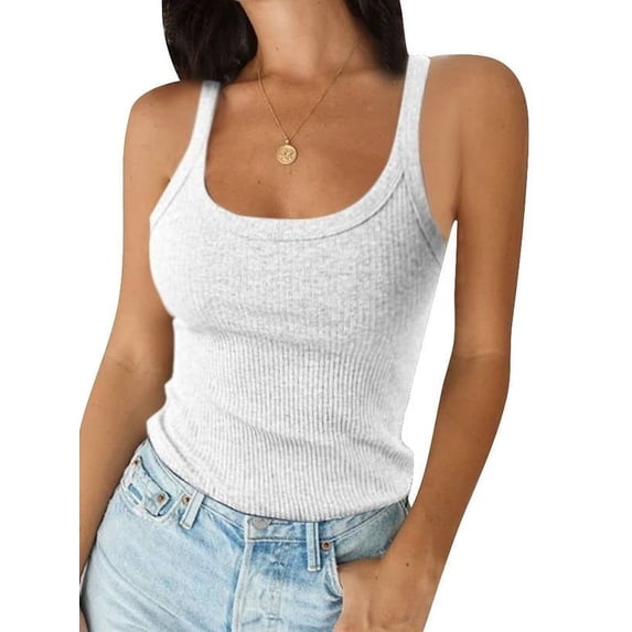 JustVH Women Casual Solid Color Tank Top Sleeveless Racerback Basic Top