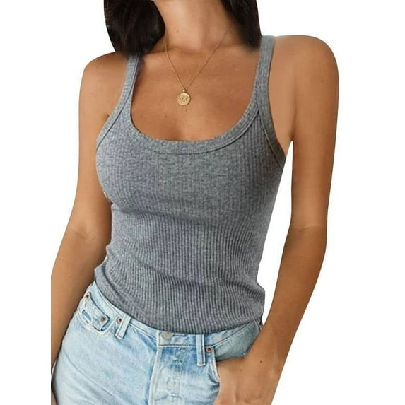 JustVH Women Casual Solid Color Tank Top Sleeveless Racerback Basic Top