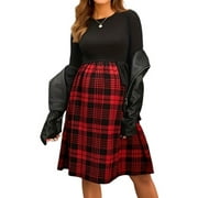 JustVH Women Christmas Plaid Bandage Belted Nursing Layer Maternity Dress