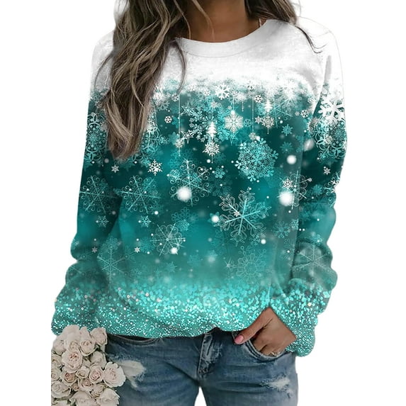 JustVH Women Christmas Snowman Print Tops Crew Neck Tunic T-Shirt
