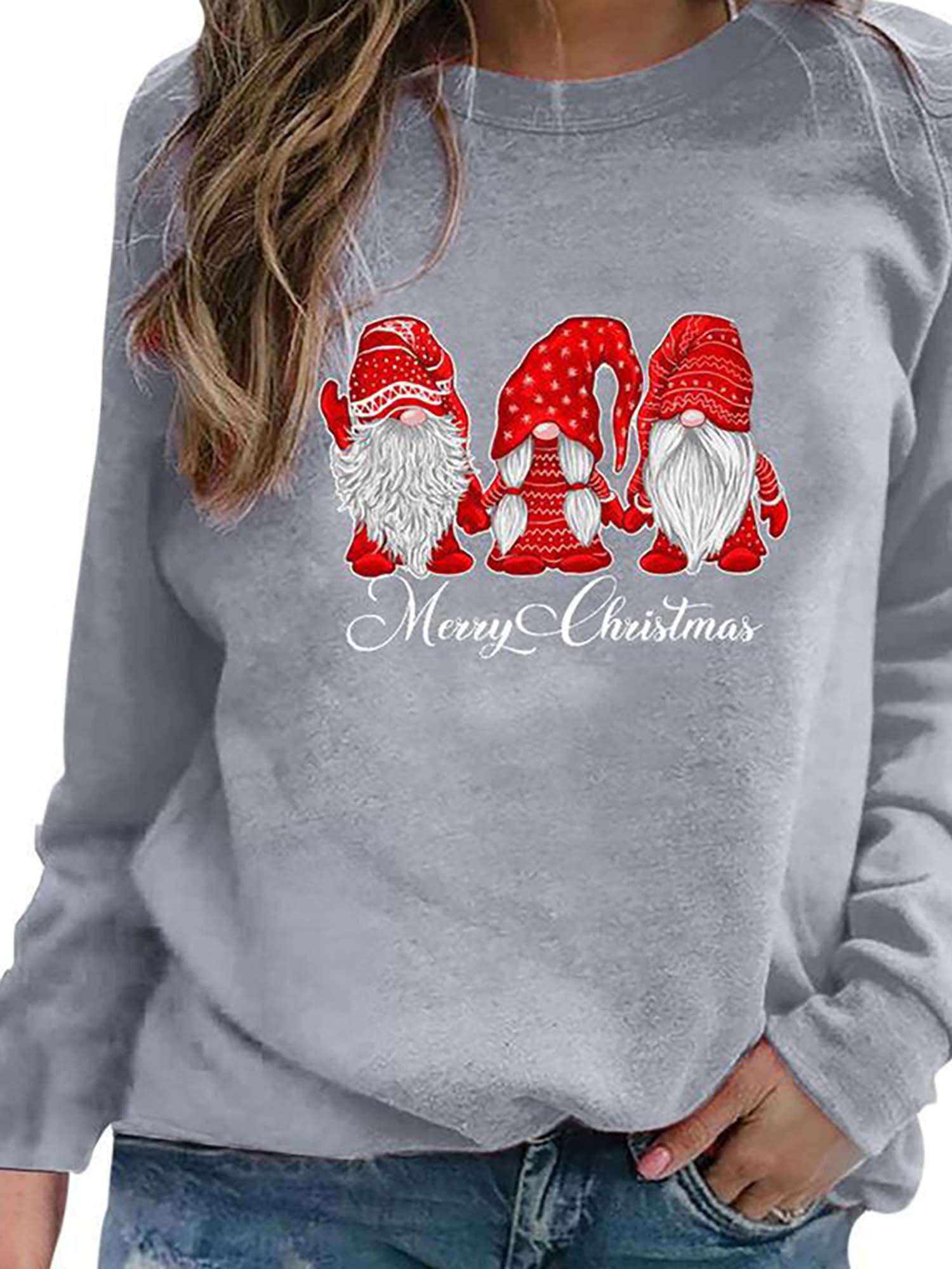 JustVH Women Christmas Snowman Print Tops Crew Neck Tunic T-Shirt ...