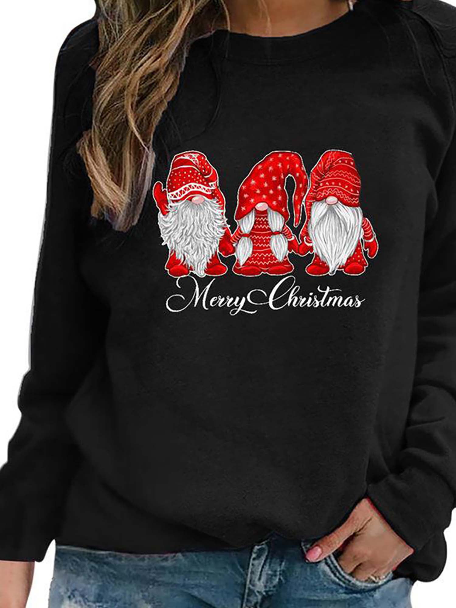 JustVH Women Christmas Snowman Print Tops Crew Neck Tunic T-Shirt ...