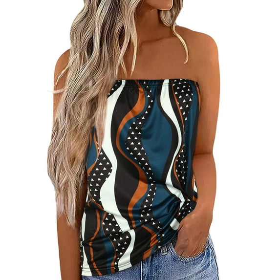 JustVH Women Digital Printing Chest Wrapping Bandeau Tube Tops