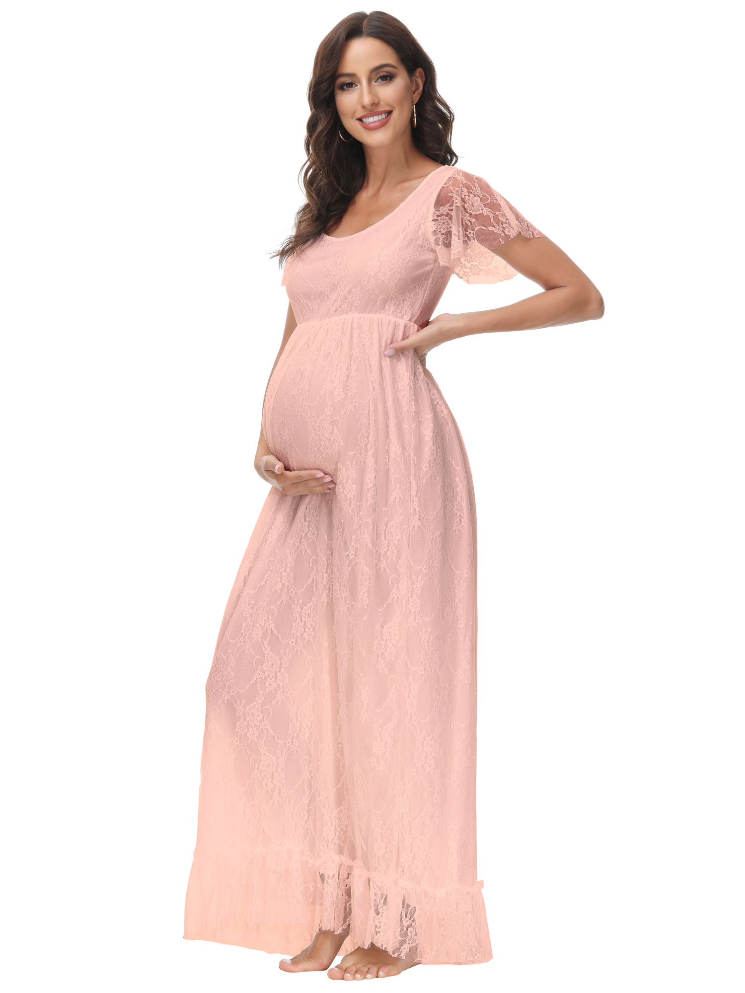 JustVH Women Lace Maternity Dress Short Sleeve Elegant Pregnant Maxi Dress  for Wedding Photography Baby Shower - Walmart.com