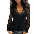 thumbnail image 1 of JustVH Women Lace Sexy Deep V Neck Shirts Long Sleeve Low Cut Top, 1 of 4