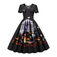 thumbnail image 1 of JustVH Women Lace Stitching Short Sleeve Halloween Party Printed Dress, 1 of 4