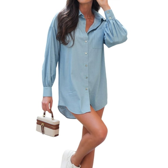 JustVH Women Long Sleeve Blue Denim Shirts