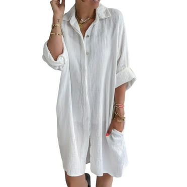 Cotton And Linen Long-Sleeved Dress - Walmart.com