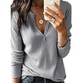 thumbnail image 1 of JustVH Women Long Sleeve V-Neck Waffle Top Loose Casual T-Shirt, 1 of 4