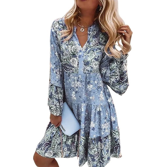 JustVH Women Loose Knee Length Dress Boho Babydoll Dress