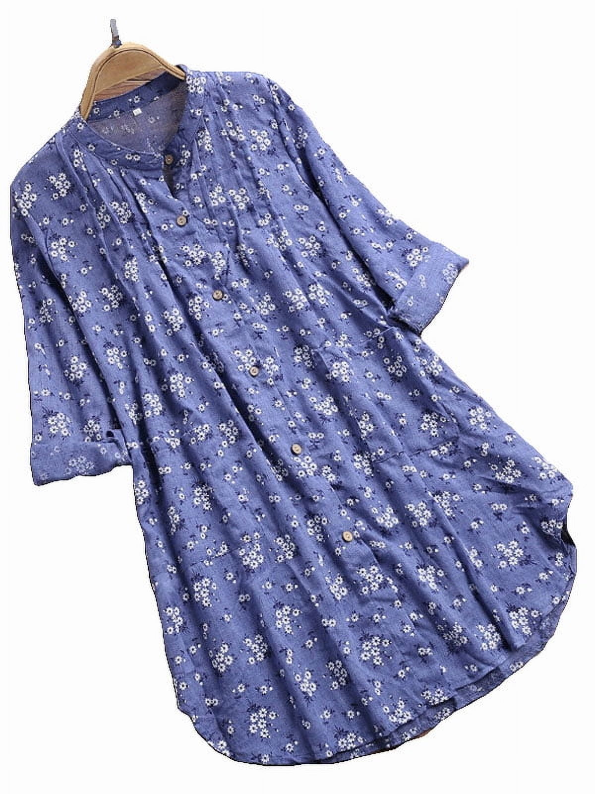 JustVH Women Plus Size Short Sleeve Buttons Down Floral Linen Shirt ...