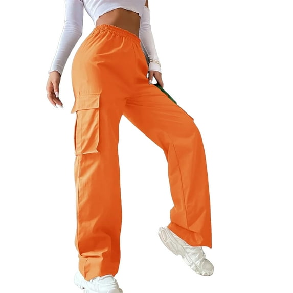 JustVH Women Polyester Elastic Waist Trousers Basic Straight Fit Cargo Pants