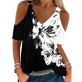 thumbnail image 1 of JustVH Women Printed Short Sleeve V Neck Off Shoulder Blouses Tops, 1 of 4