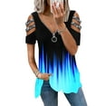 thumbnail image 1 of JustVH Women Zipper V Neck Open Shoulder Gradient Print Tunic T-Shirt Blouses, 1 of 5