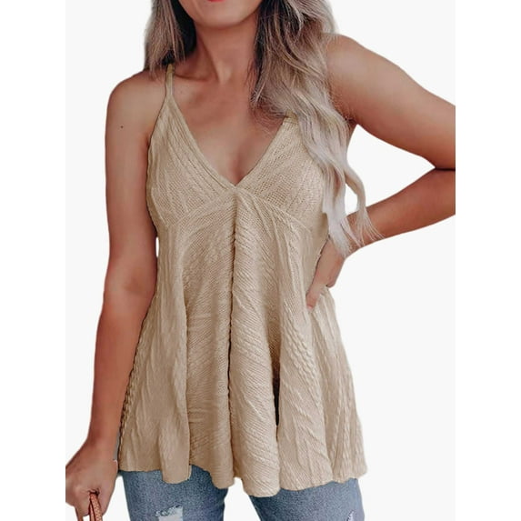 JustVH Women Sexy V Neck Sleeveless Summer Solid Knitted Cami Vest Tank Tops