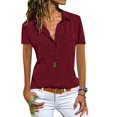 thumbnail image 1 of JustVH Women Short Sleeve Lapel Shirts V Neck Button Down Blouse Tops, 1 of 3