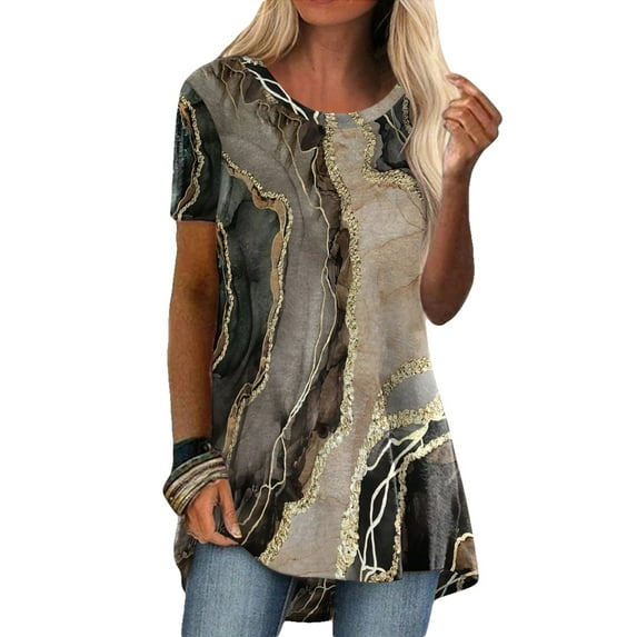 JustVH Women Short Sleeve Printed Tops Loose Tunic Blouses T-Shirts