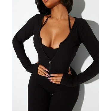 JustVH Women Slim Fit Long Sleeve Zipper T Shirt Tops