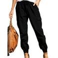 thumbnail image 1 of JustVH Women Solid Drawstring Side Pockets Skinny Cargo Pants, 1 of 6