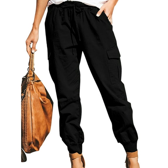 JustVH Women Solid Drawstring Side Pockets Skinny Cargo Pants