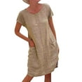 thumbnail image 1 of JustVH Women Summer Short Sleeve Cotton Linen Casual Pockets Loose Dress, 1 of 4