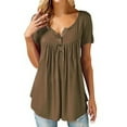 thumbnail image 1 of JustVH Women Summer Short Sleeve Henley Tunic Shirt Tops Casual Pleated Blouse, 1 of 2