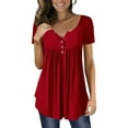 thumbnail image 1 of JustVH Women Summer Short Sleeve Henley Tunic Shirt Tops Casual Pleated Blouse, 1 of 4