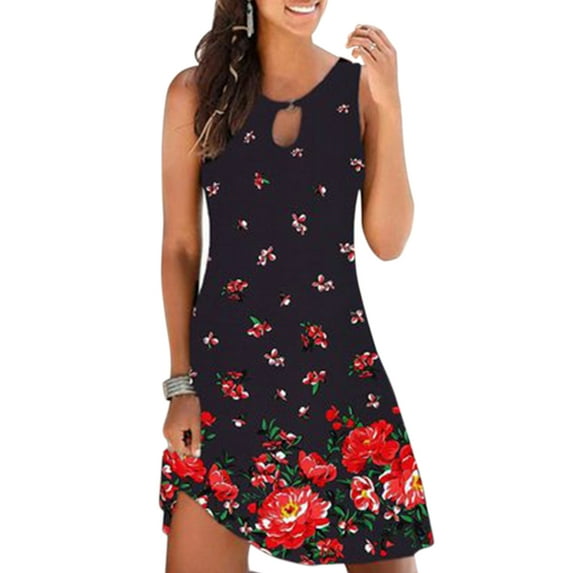 JustVH Women's Floral Sleeveless Swing Tank Dress