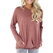 LAPA JustVH Women's Long Sleeve Casual Sweatshirt Pullover Loose Tunic Shirts Blouse Tops With Pocket