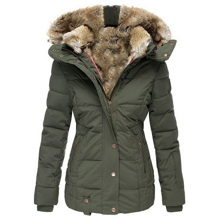 JustVH Women s Winter Jacket Hooded Fleece Lined Coats with Faux Fur Trim Walmart