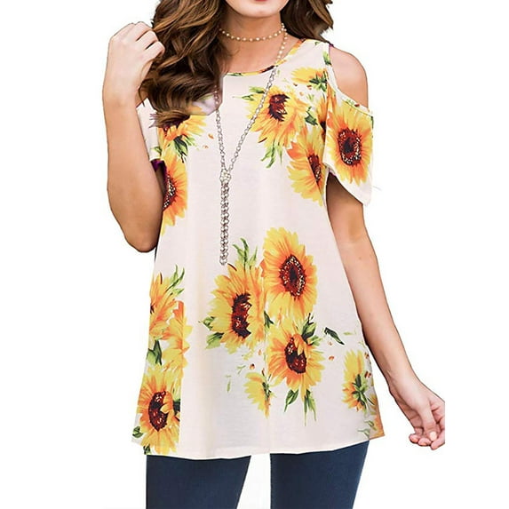 JustVH Womens Cold Shoulder Soild Color Casual Tunic Blouse Tops