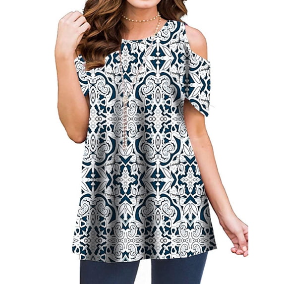 JustVH Womens Cold Shoulder Soild Color Casual Tunic Blouse Tops
