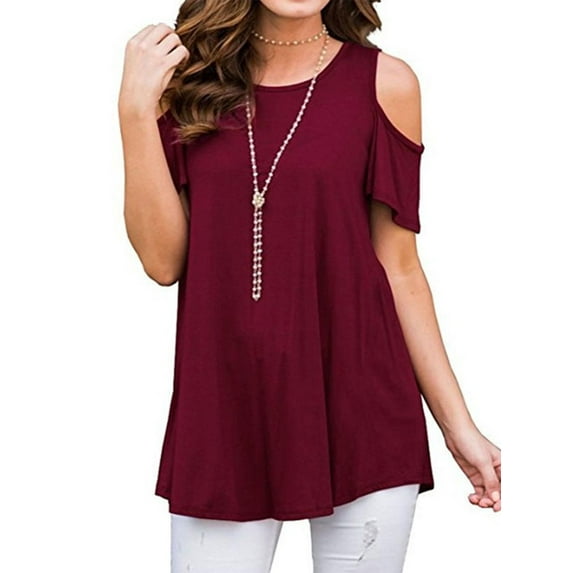 JustVH Womens Cold Shoulder Soild Color Casual Tunic Blouse Tops