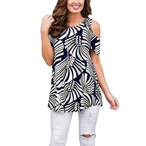 JustVH Womens Cold Shoulder Soild Color Casual Tunic Blouse Tops